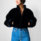 1980s Black Faux Fur Crop Jacket - Sz. M