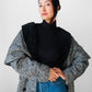 1980s Black and White Caped Wool Tweed Coat