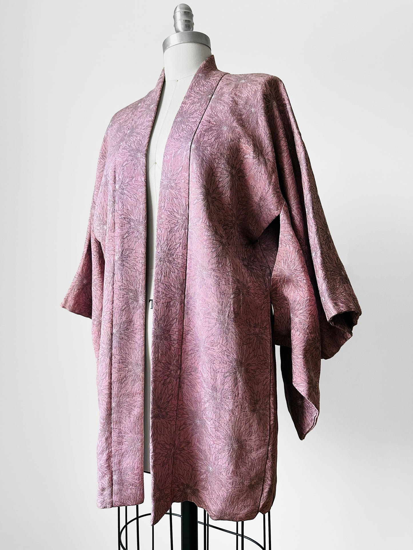 1980s Mauve Floral Silk Haori Kimono Jacket - O/S