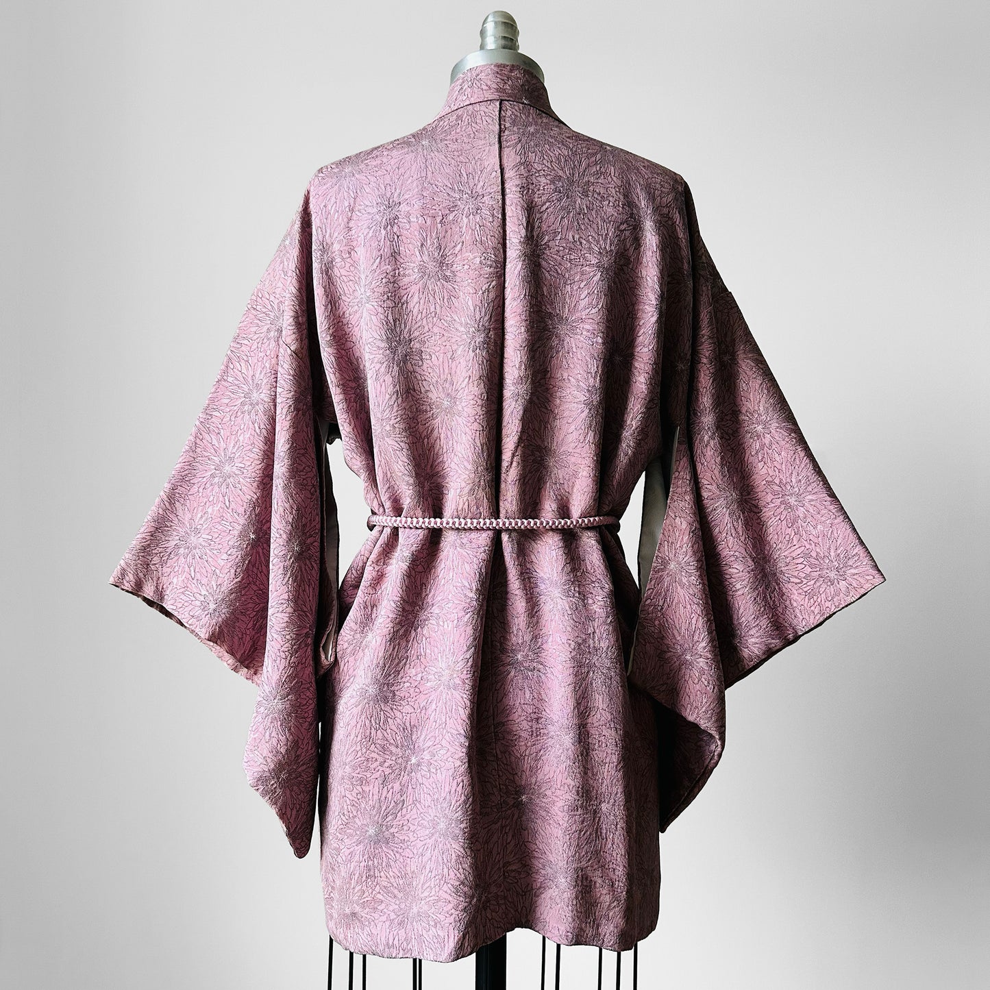 1980s Mauve Floral Silk Haori Kimono Jacket - O/S