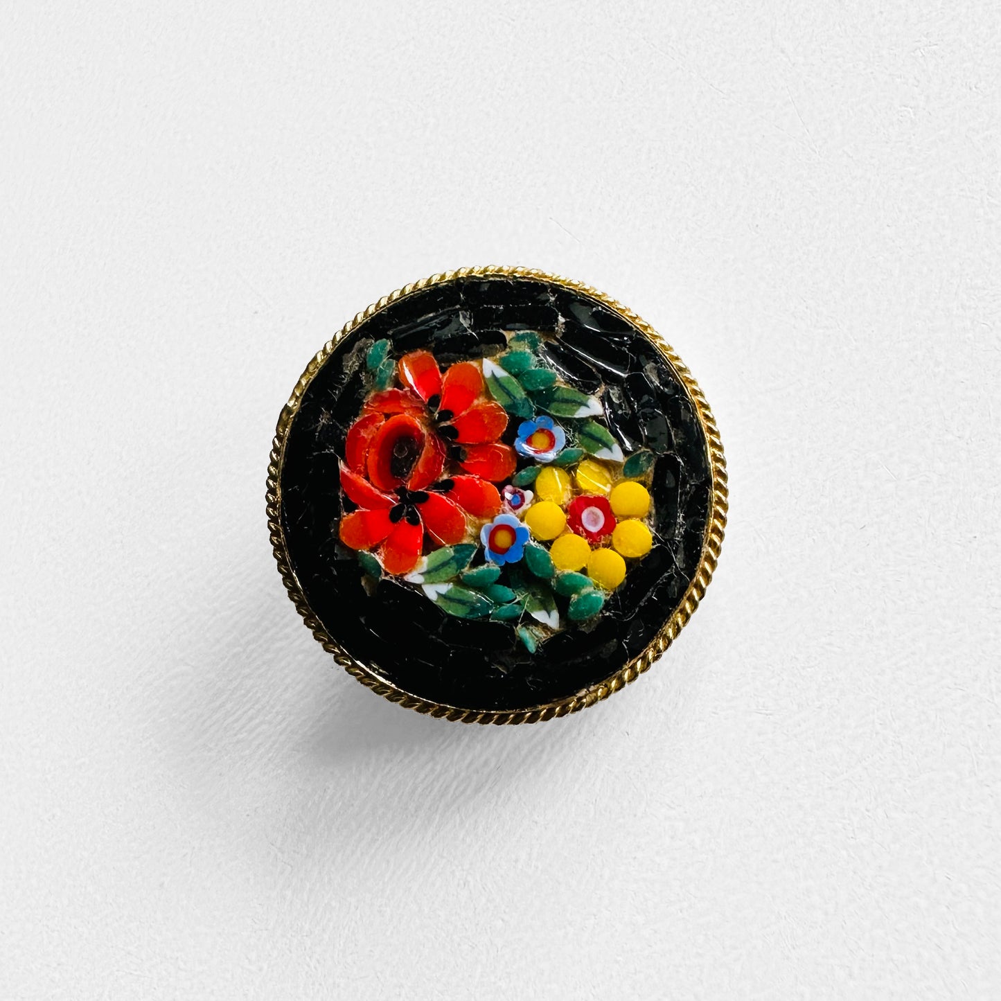 1960s - 1970s Micro Mosaic Italian Floral Brooch Pin