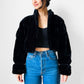 1980s Black Faux Fur Crop Jacket - Sz. M