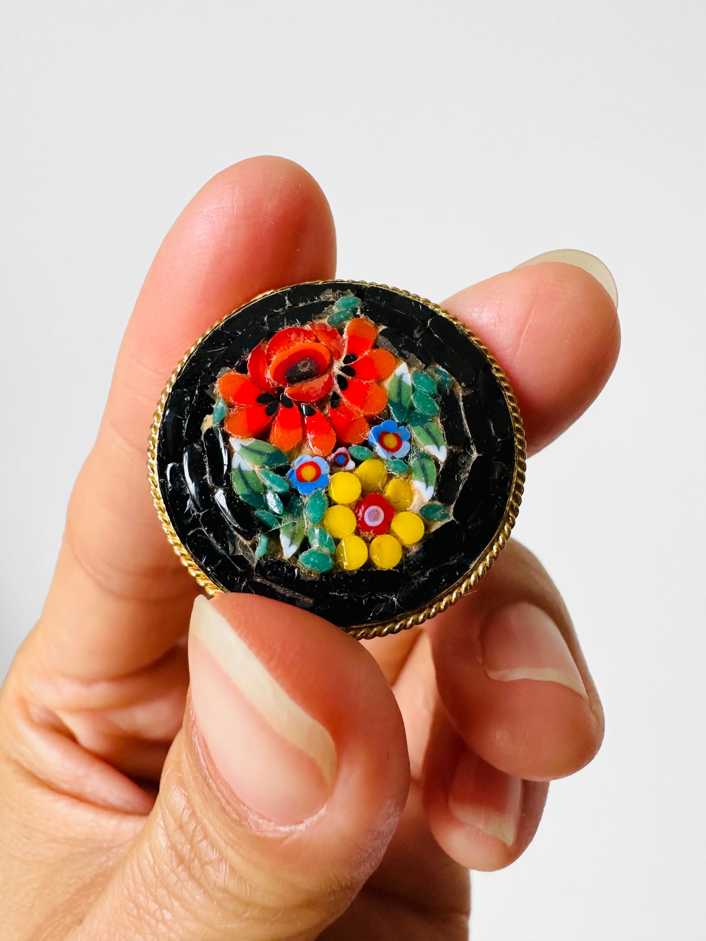 1960s - 1970s Micro Mosaic Italian Floral Brooch Pin