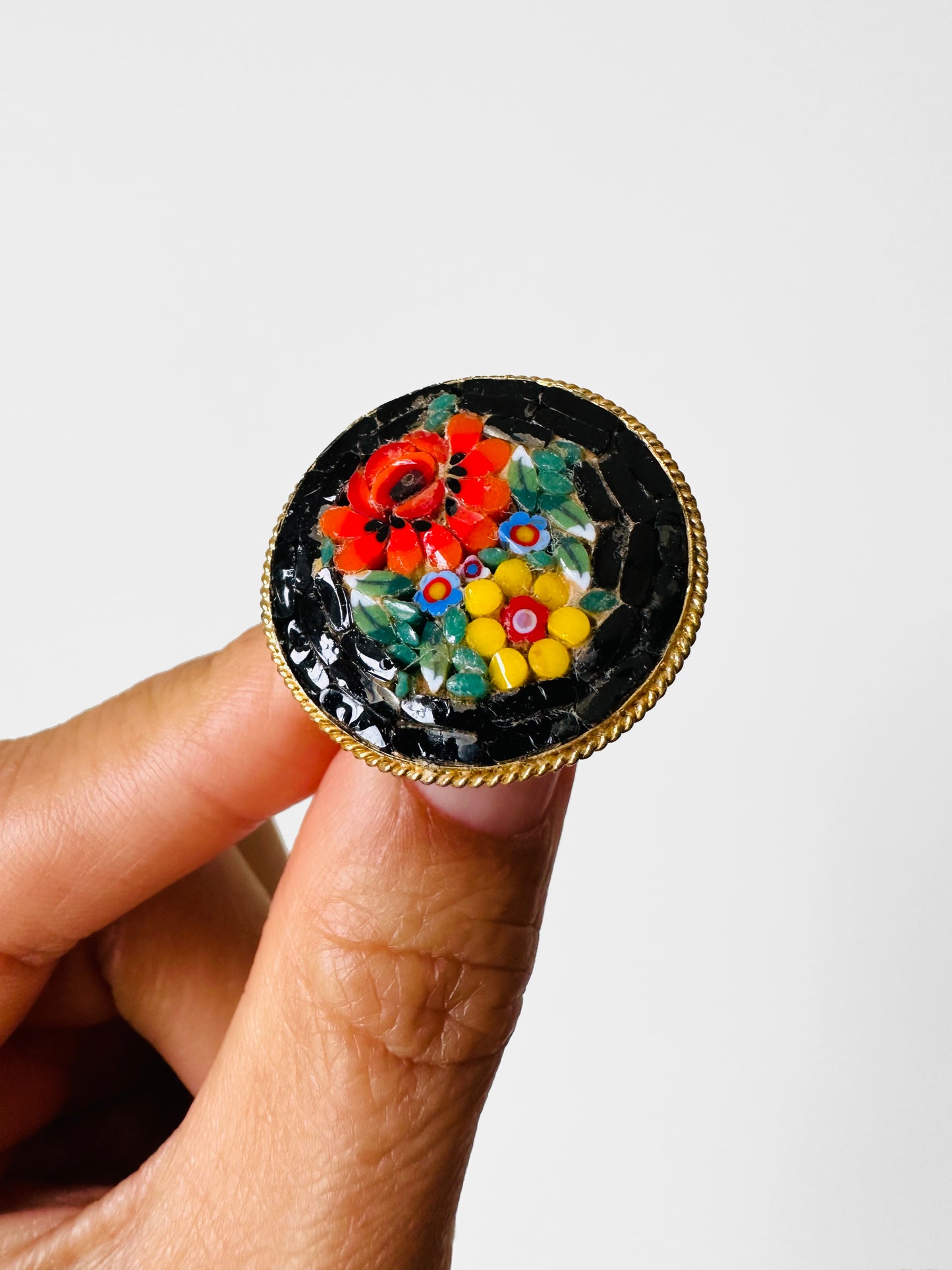 1960s - 1970s Micro Mosaic Italian Floral Brooch Pin