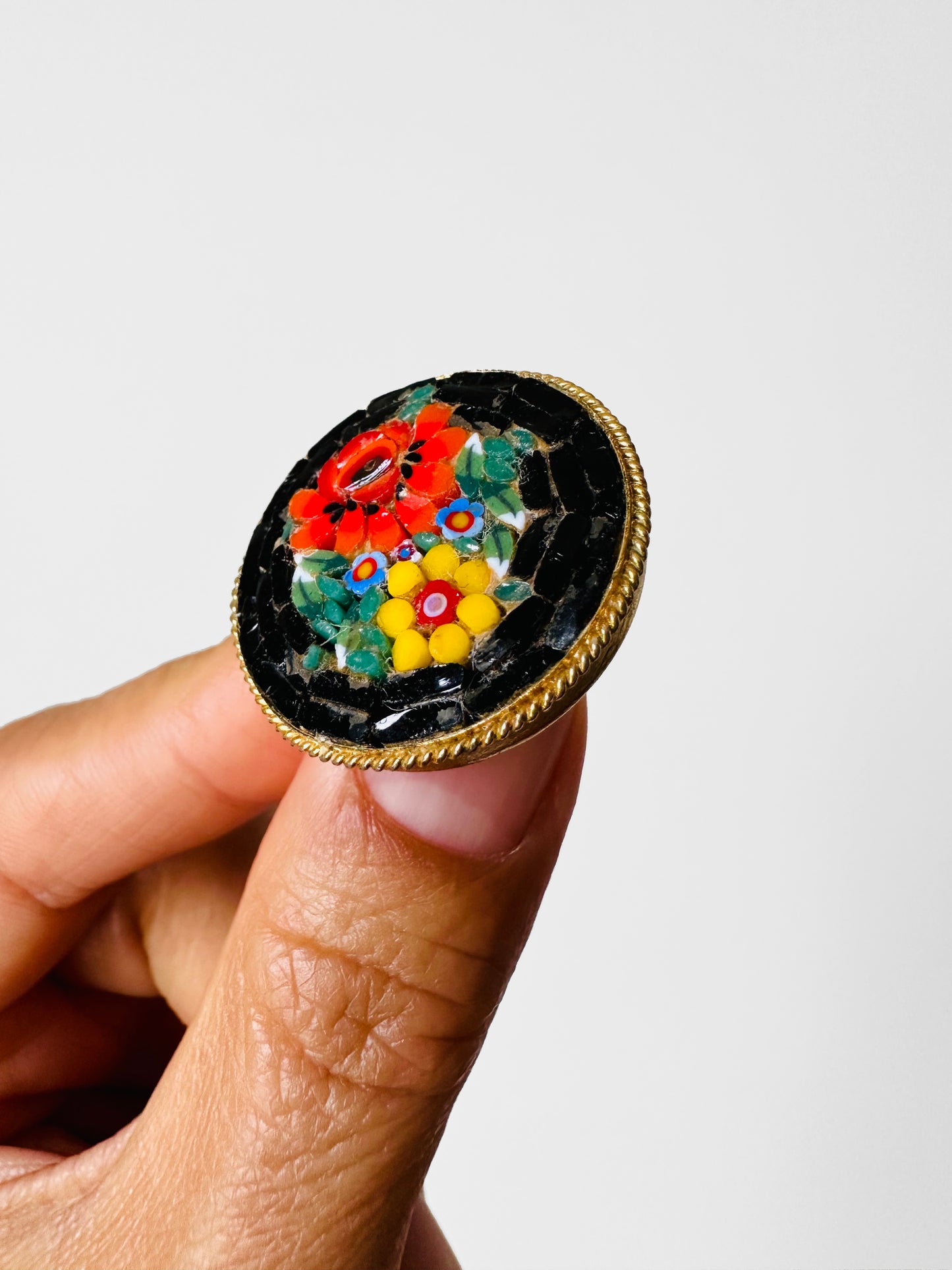 1960s - 1970s Micro Mosaic Italian Floral Brooch Pin