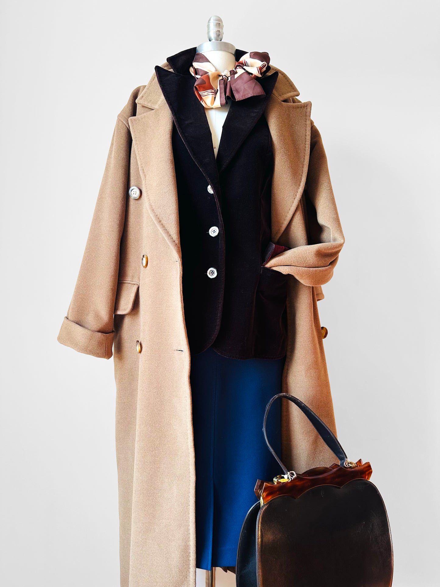 1980s Tan Agatha Girls Paris Lambswool Cashmere Blended Overcoat - Sz. S-L