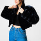 1980s Black Faux Fur Crop Jacket - Sz. M