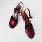 1960s Dark Red Leather Naturalizer Open-Toed Heeled Sandal Pumps - Sz. 9N