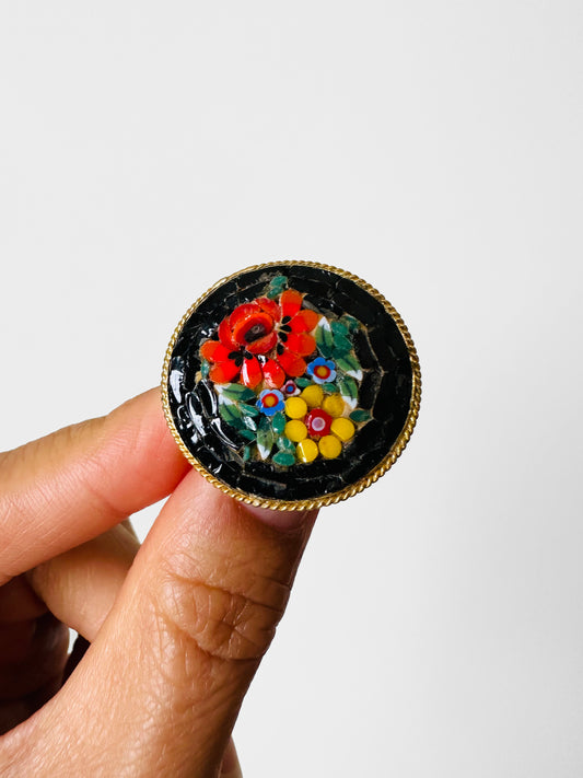 1960s - 1970s Micro Mosaic Italian Floral Brooch Pin