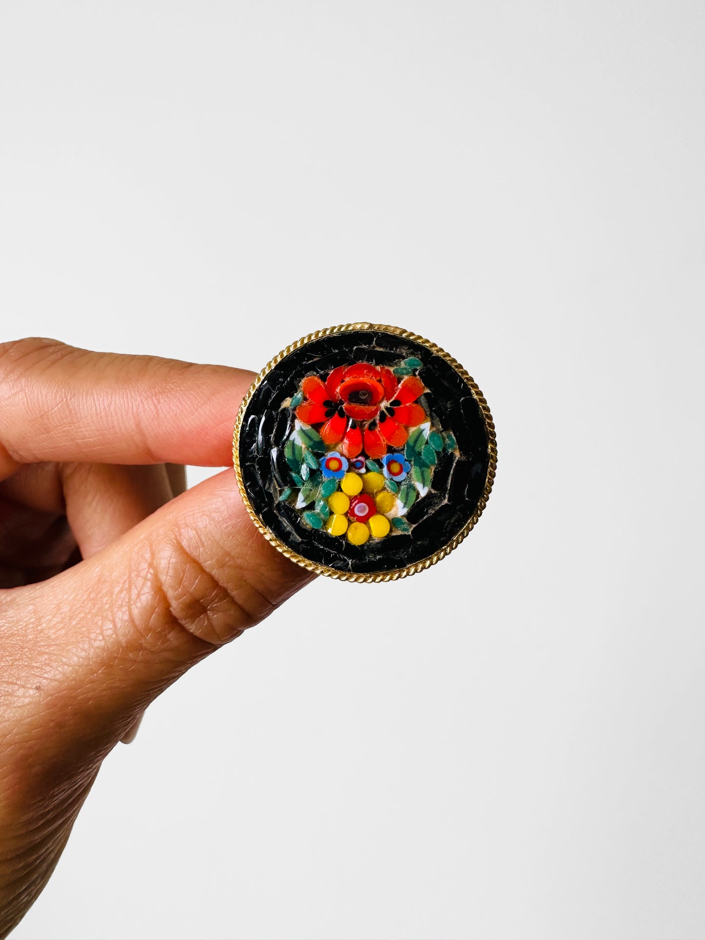 1960s - 1970s Micro Mosaic Italian Floral Brooch Pin