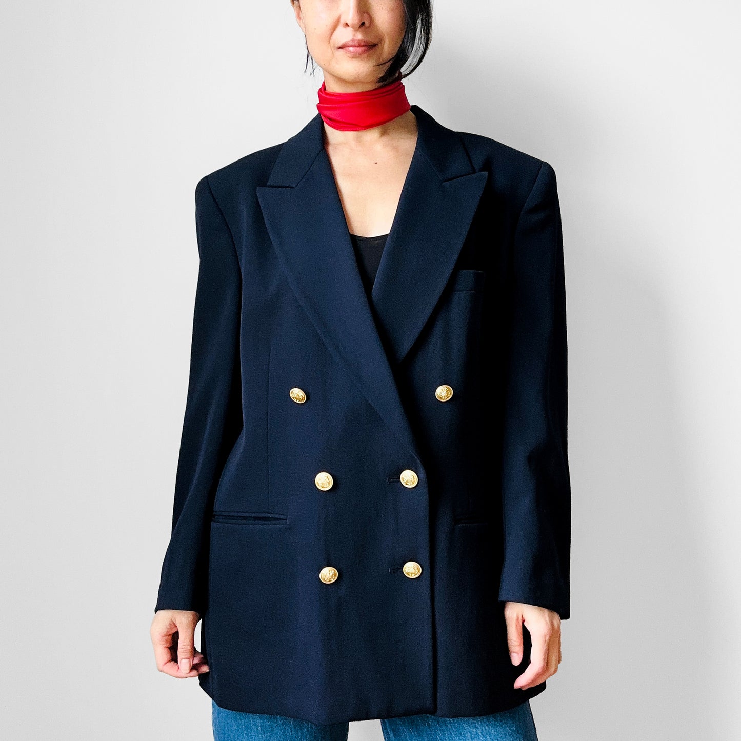 1980s Navy Blue Double Breasted Naval Style Wool Blazer Jacket - Sz. M/L