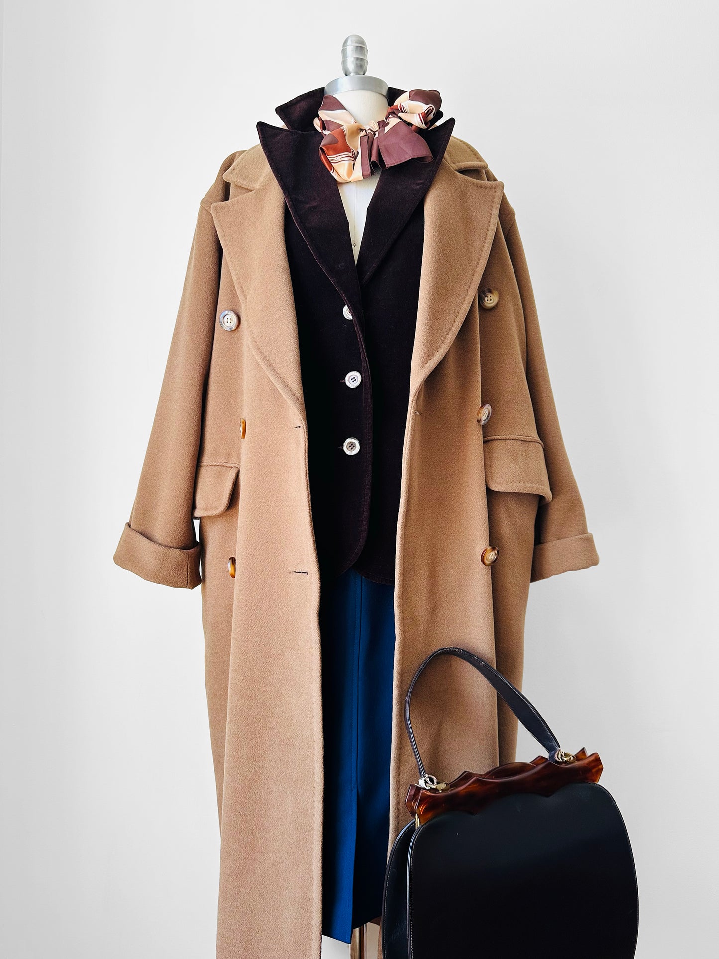 1980s Tan Agatha Girls Paris Lambswool Cashmere Blended Overcoat - Sz. S-L