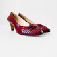 1960s Dark Red Leather Peep-Toe Slip-On Heels - Sz. 7.5B