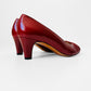 1960s Dark Red Leather Peep-Toe Slip-On Heels - Sz. 7.5B