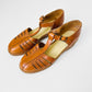 1970s Structured Tobacco Brown Leather Rubber Soled T-Strap Mary Jane Sandals Shoes - Sz. 7