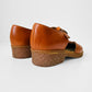 1970s Structured Tobacco Brown Leather Rubber Soled T-Strap Mary Jane Sandals Shoes - Sz. 7