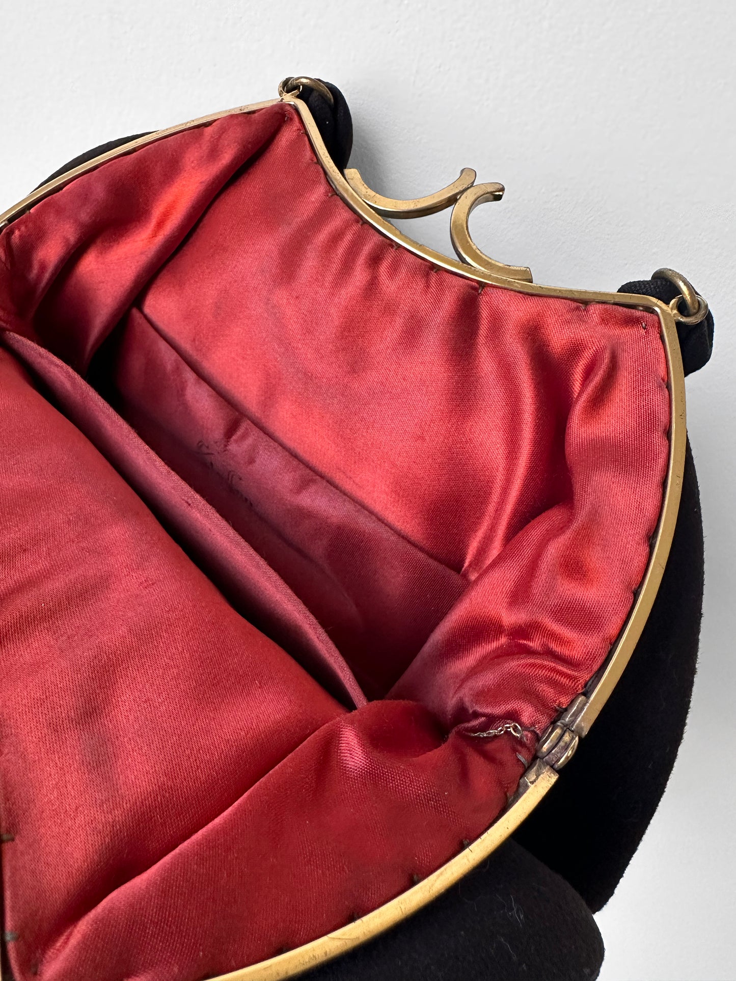 1950s - 1960s Jewelled Dark Brown Cloth Purse with Ornate Gold-Tone Clasp