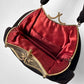 1950s - 1960s Jewelled Dark Brown Cloth Purse with Ornate Gold-Tone Clasp