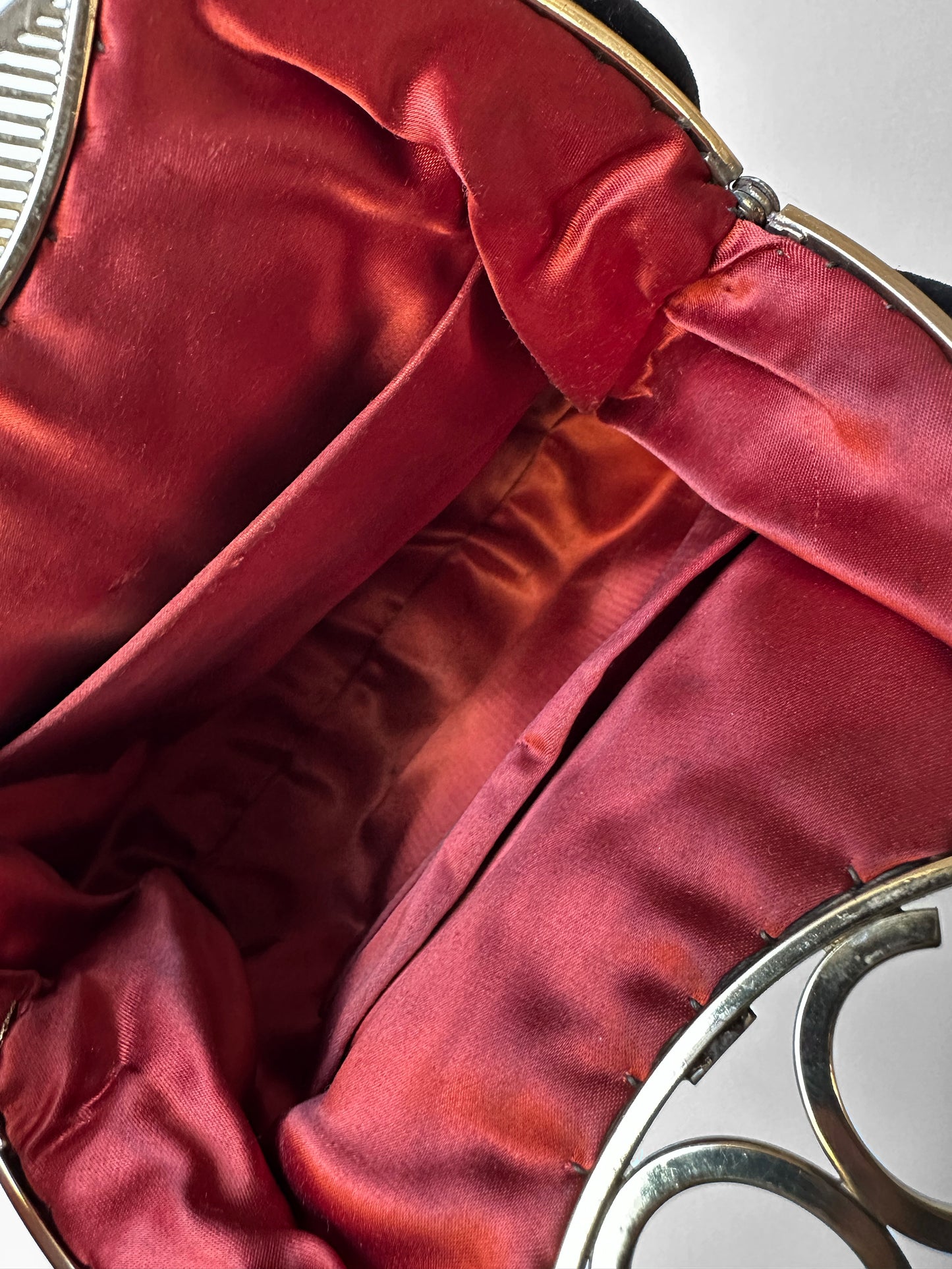 1950s - 1960s Jewelled Dark Brown Cloth Purse with Ornate Gold-Tone Clasp