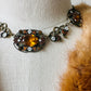 1920s Art Deco Enamelled Floral Metal Jeweled Amber Glass Link Necklace