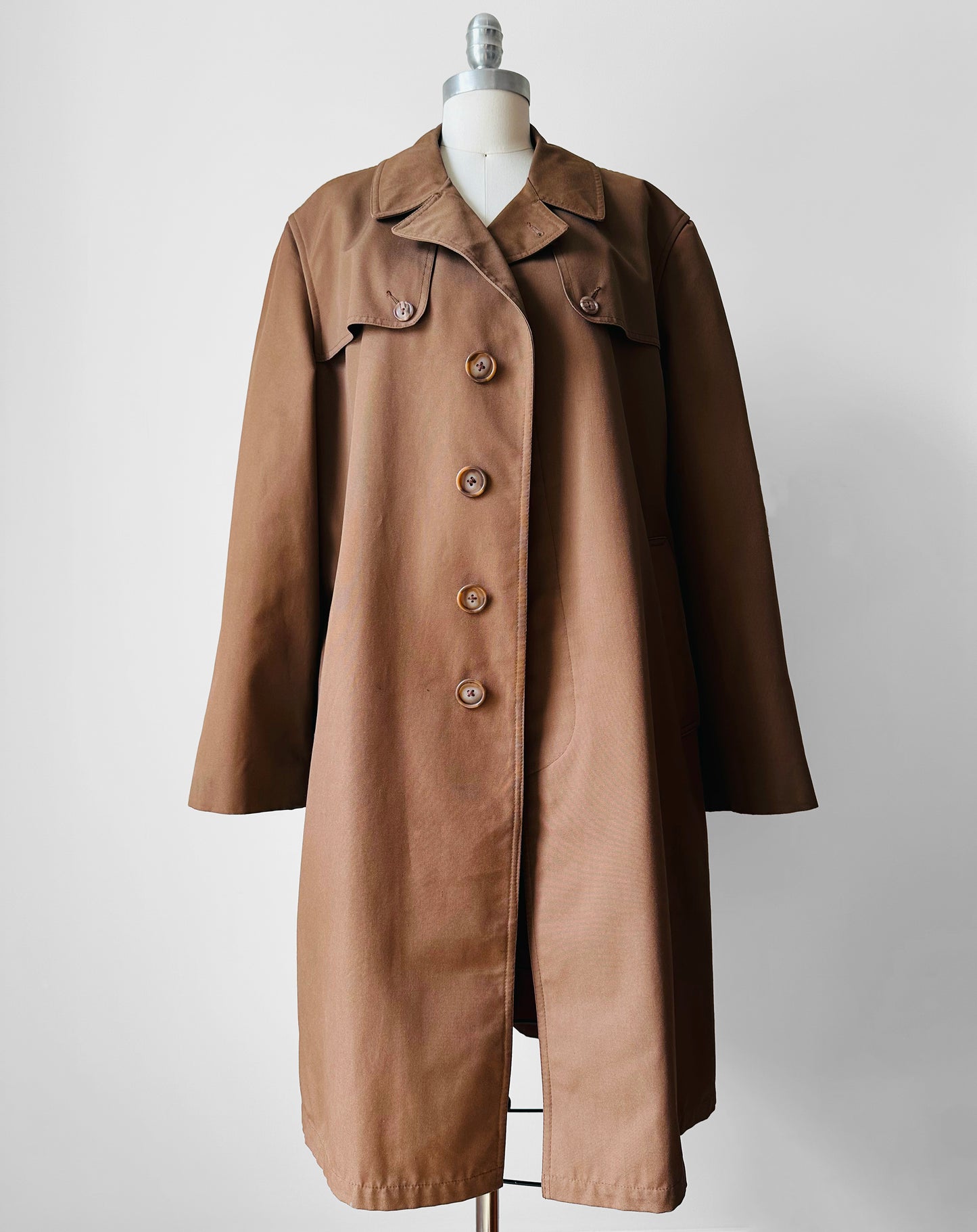 1950s Mocha Relaxed Fit Midi-Length Trench Coat - Sz. M/L