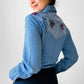 1990s - 2000s Floral Cross Stitch Button-Front Chambray Jean Denim Shirt - Sz. XS