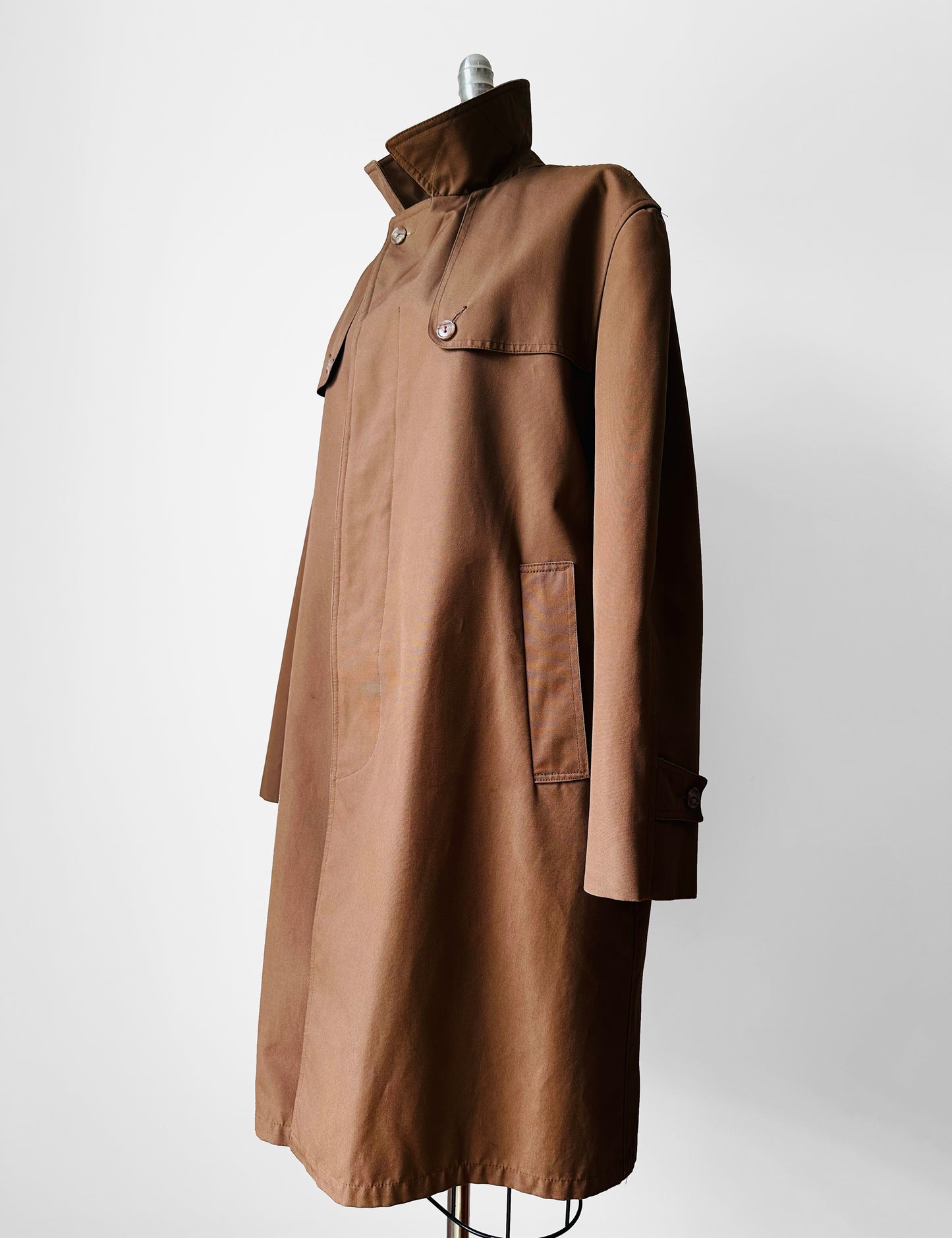 1950s Mocha Relaxed Fit Midi-Length Trench Coat - Sz. M/L