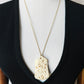 1960s Mid-Century Carved Celluloid Floral Motif Gold-tone Chain Pendant Necklace