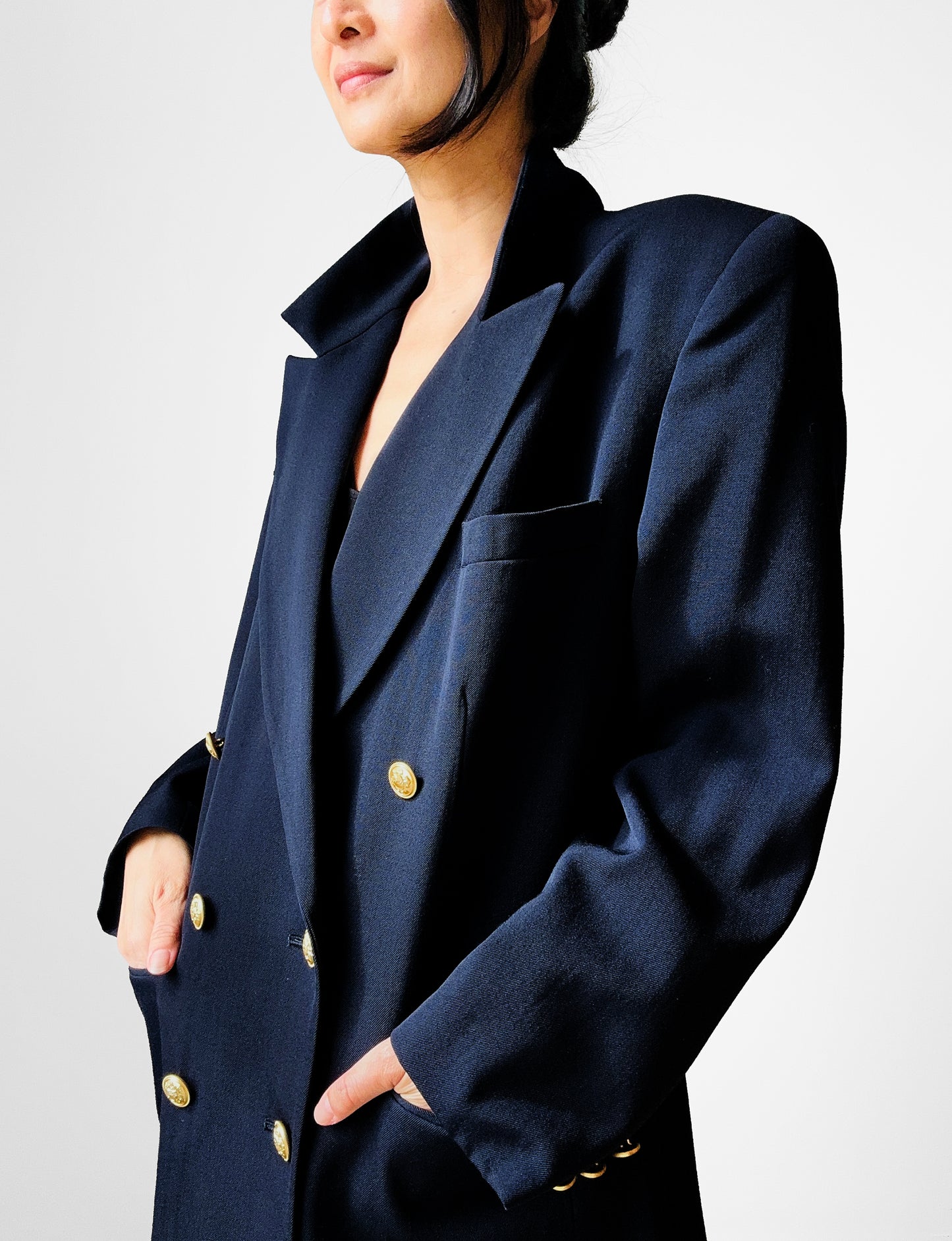 1980s Navy Blue Double Breasted Naval Style Wool Blazer Jacket - Sz. M/L