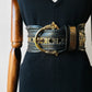 1970s - 1980s Wide Black and Gold Leather Cat Head Belt  - Sz. M/L
