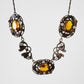 1920s Art Deco Enamelled Floral Metal Jeweled Amber Glass Link Necklace