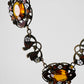 1920s Art Deco Enamelled Floral Metal Jeweled Amber Glass Link Necklace