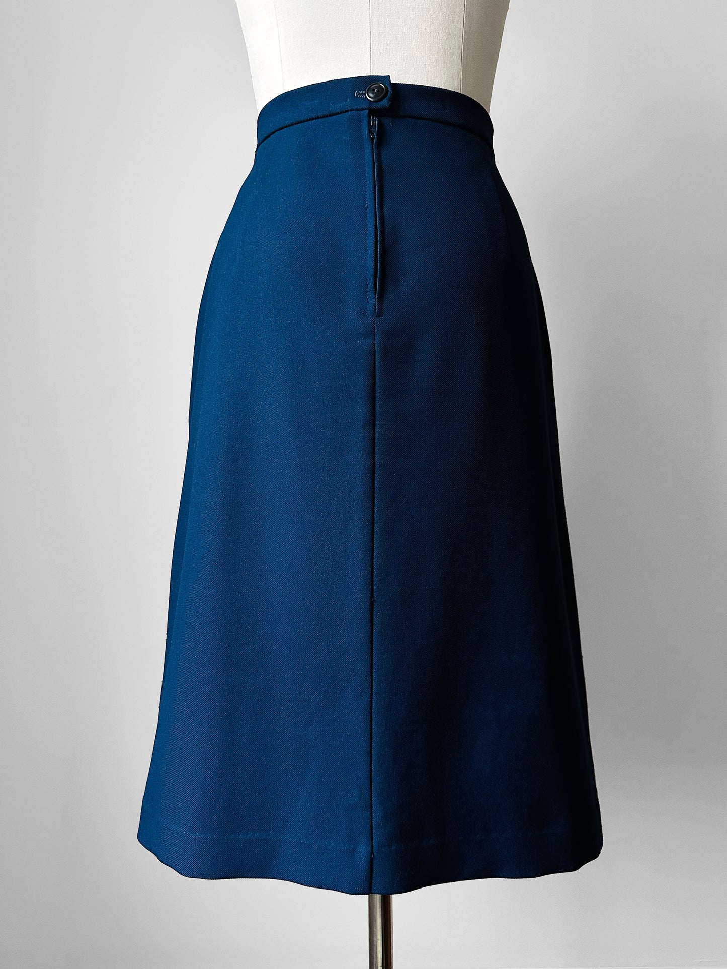 1970s Rich Navy Blue Zip Back A-line Skirt - Sz. M/L