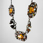 1920s Art Deco Enamelled Floral Metal Jeweled Amber Glass Link Necklace