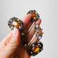 1920s Art Deco Enamelled Floral Metal Jeweled Amber Glass Link Necklace