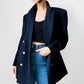 1980s Navy Blue Double Breasted Naval Style Wool Blazer Jacket - Sz. M/L