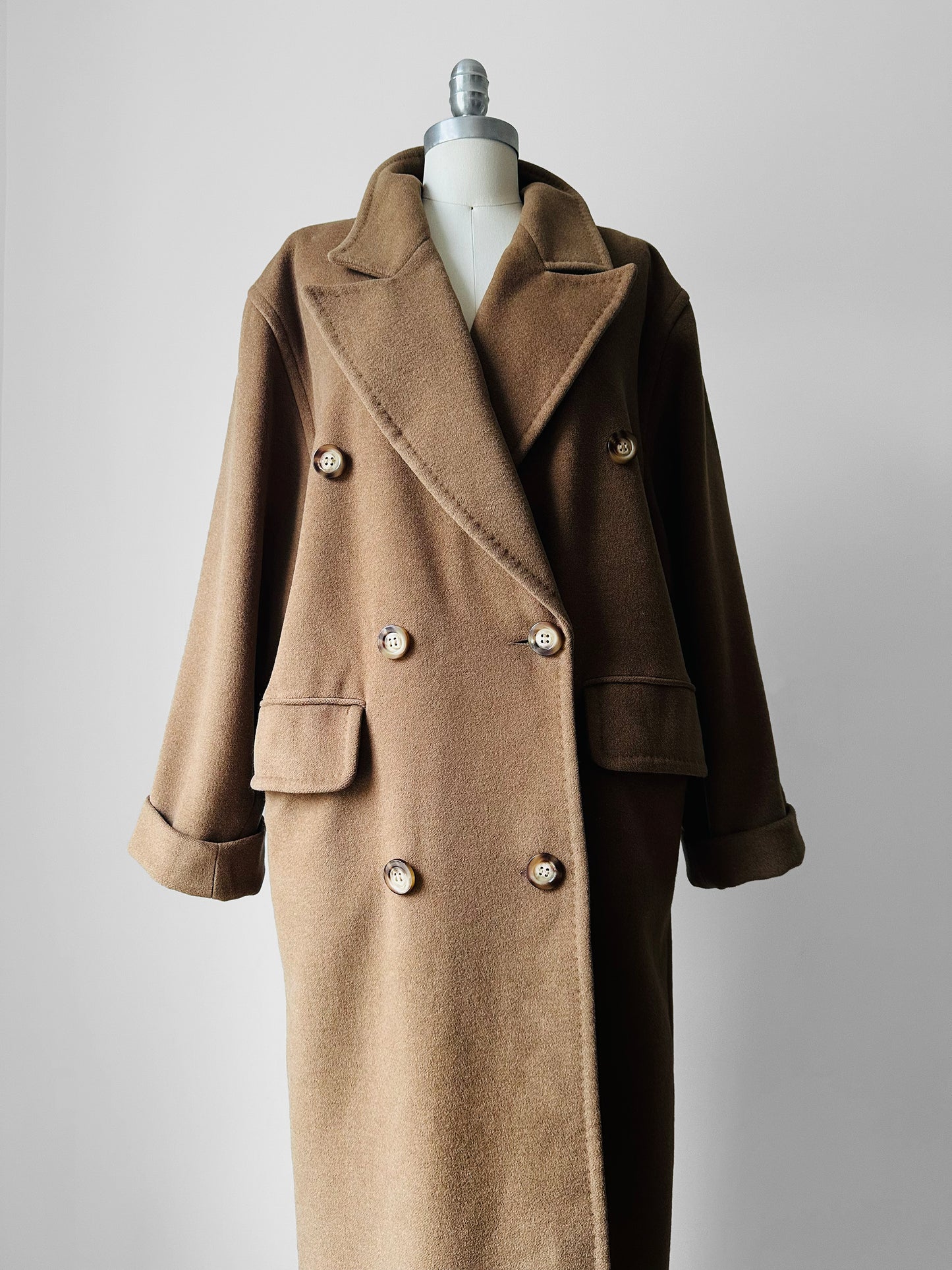 1980s Tan Agatha Girls Paris Lambswool Cashmere Blended Overcoat - Sz. S-L