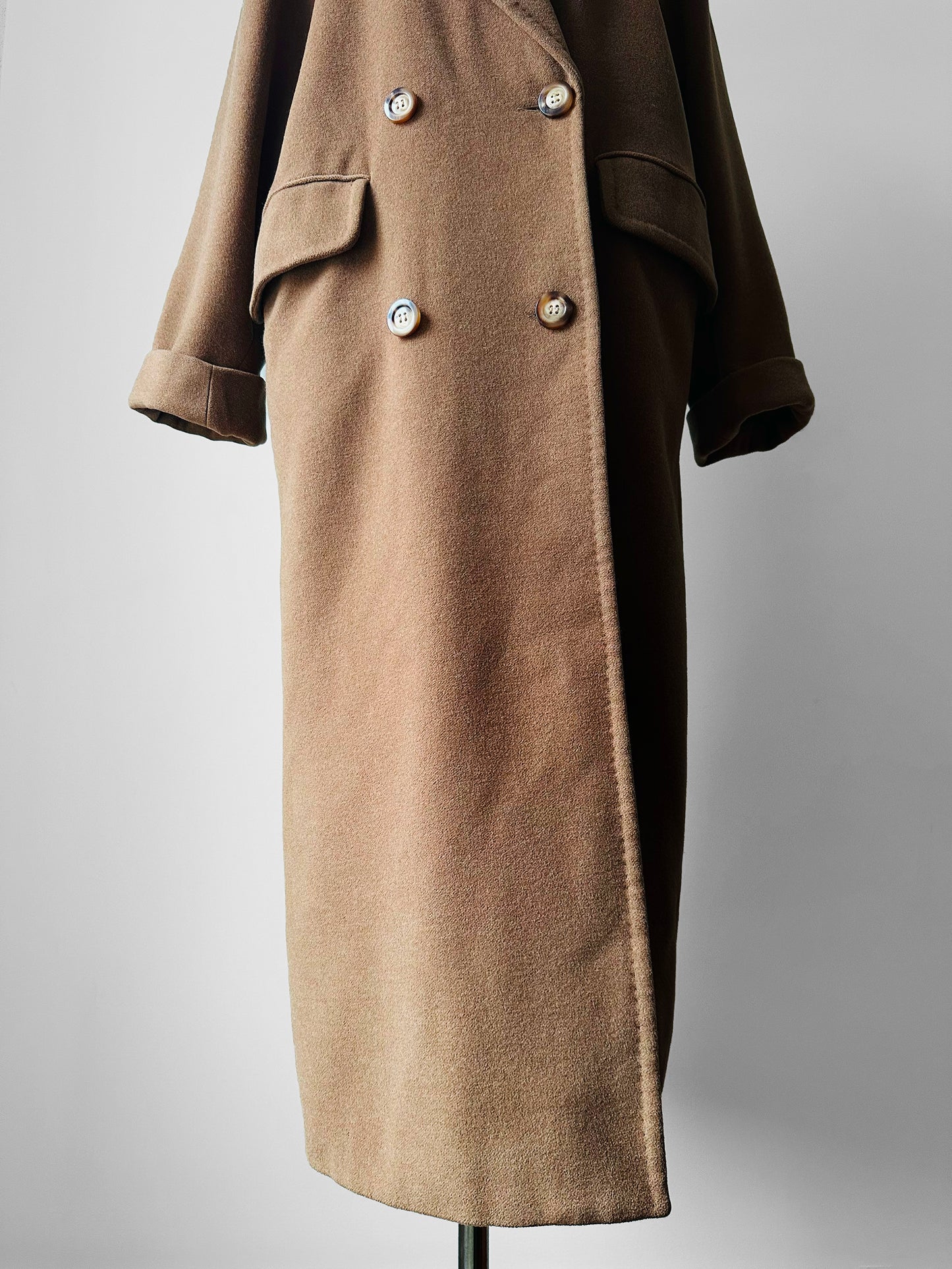 1980s Tan Agatha Girls Paris Lambswool Cashmere Blended Overcoat - Sz. S-L
