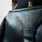 1940s - 1950s Black Leather Handbag with Brass Accents