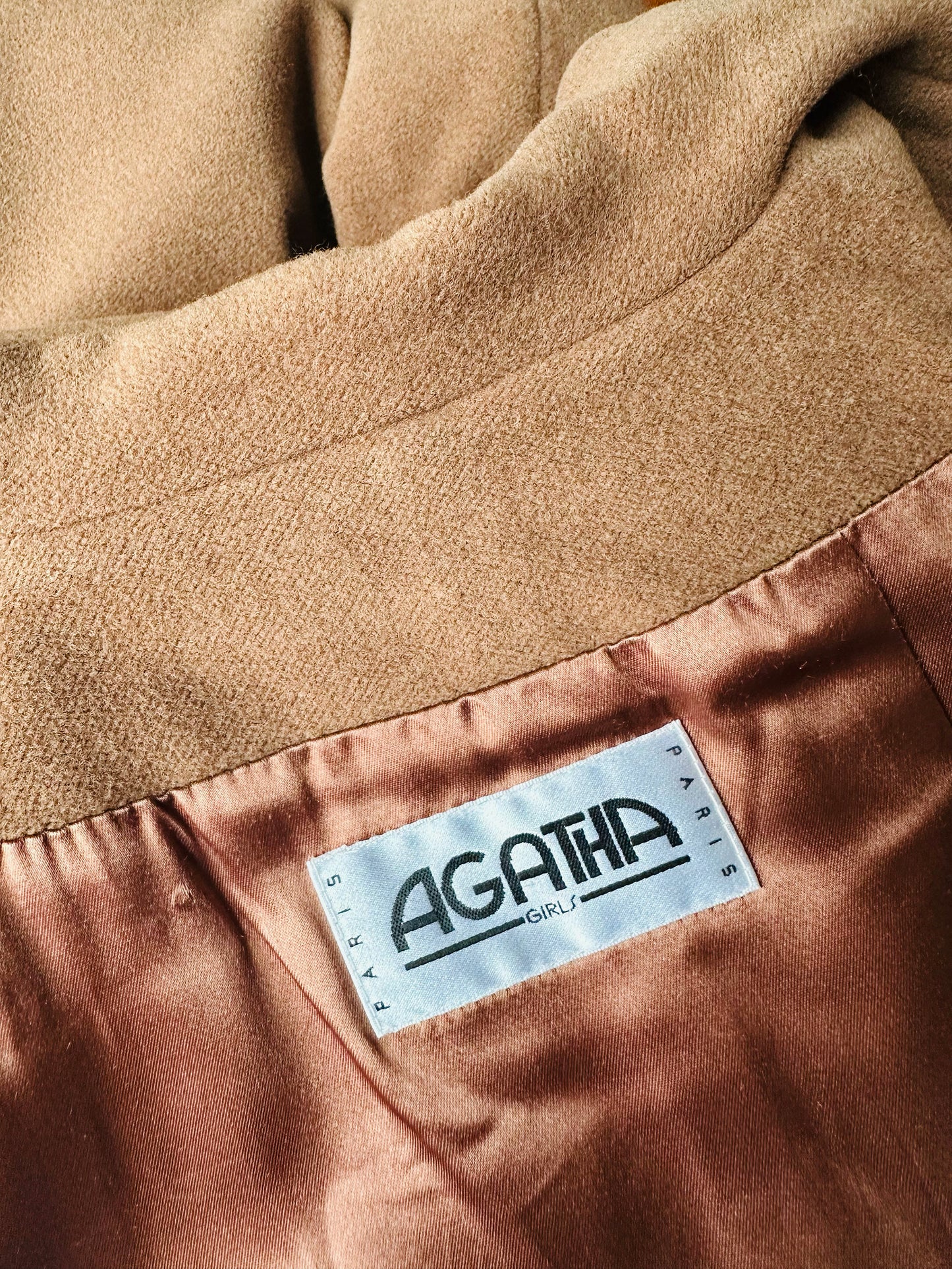 1980s Tan Agatha Girls Paris Lambswool Cashmere Blended Overcoat - Sz. S-L