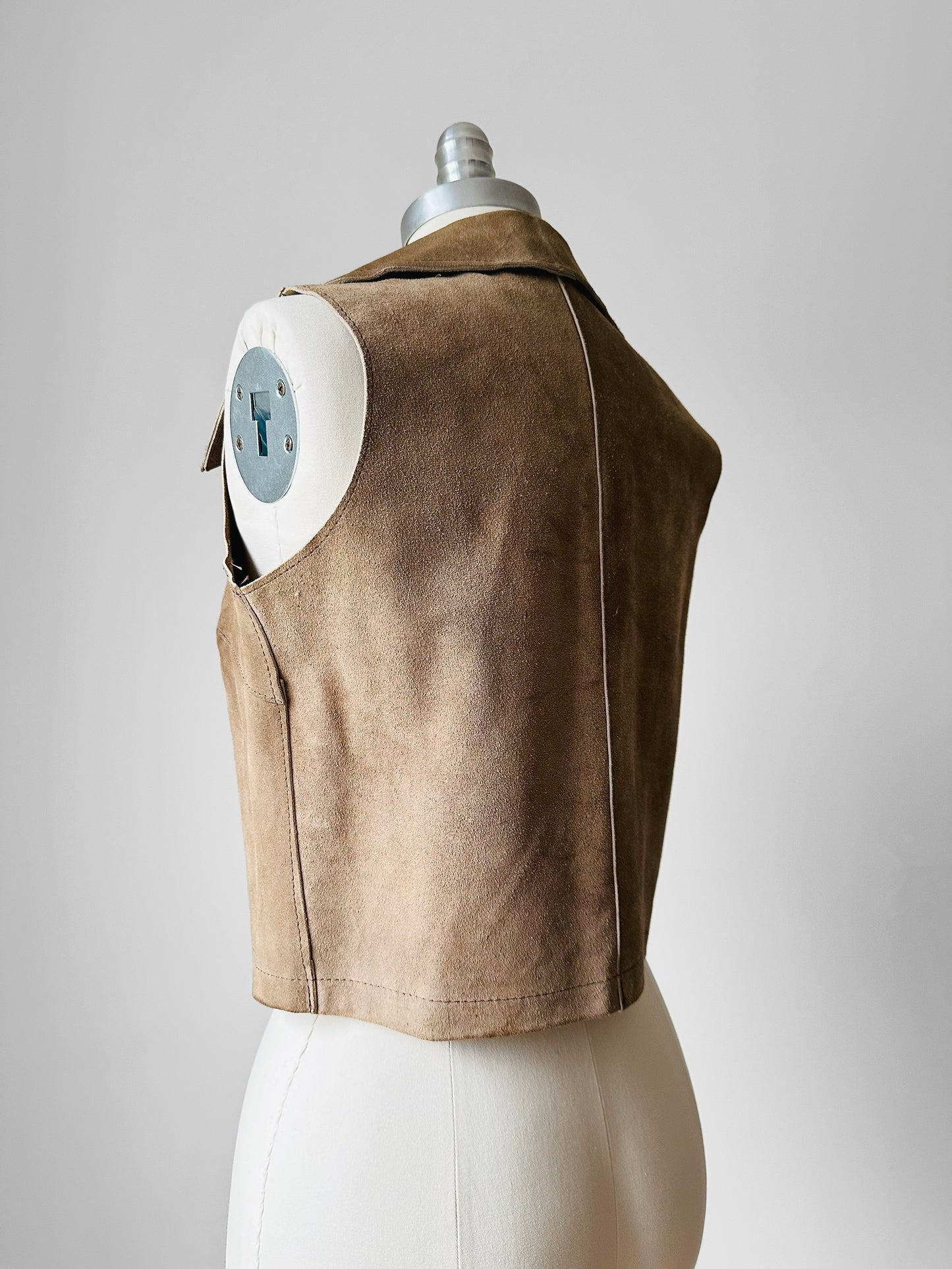 1960s Tan Sleeveless Crop Leather Suede Vest - Sz. XS