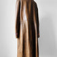 Late 1960s Saddle Brown Leather Woven Trim Metal Zipper Coat - Sz. M