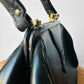 1940s - 1950s Black Leather Handbag with Brass Accents