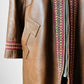 Late 1960s Saddle Brown Leather Woven Trim Metal Zipper Coat - Sz. M