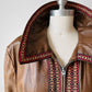 Late 1960s Saddle Brown Leather Woven Trim Metal Zipper Coat - Sz. M