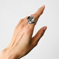 925 Silver Black Onyx Adjustable Locket Statement Ring