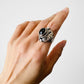 925 Silver Black Onyx Adjustable Locket Statement Ring