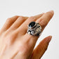 925 Silver Black Onyx Adjustable Locket Statement Ring