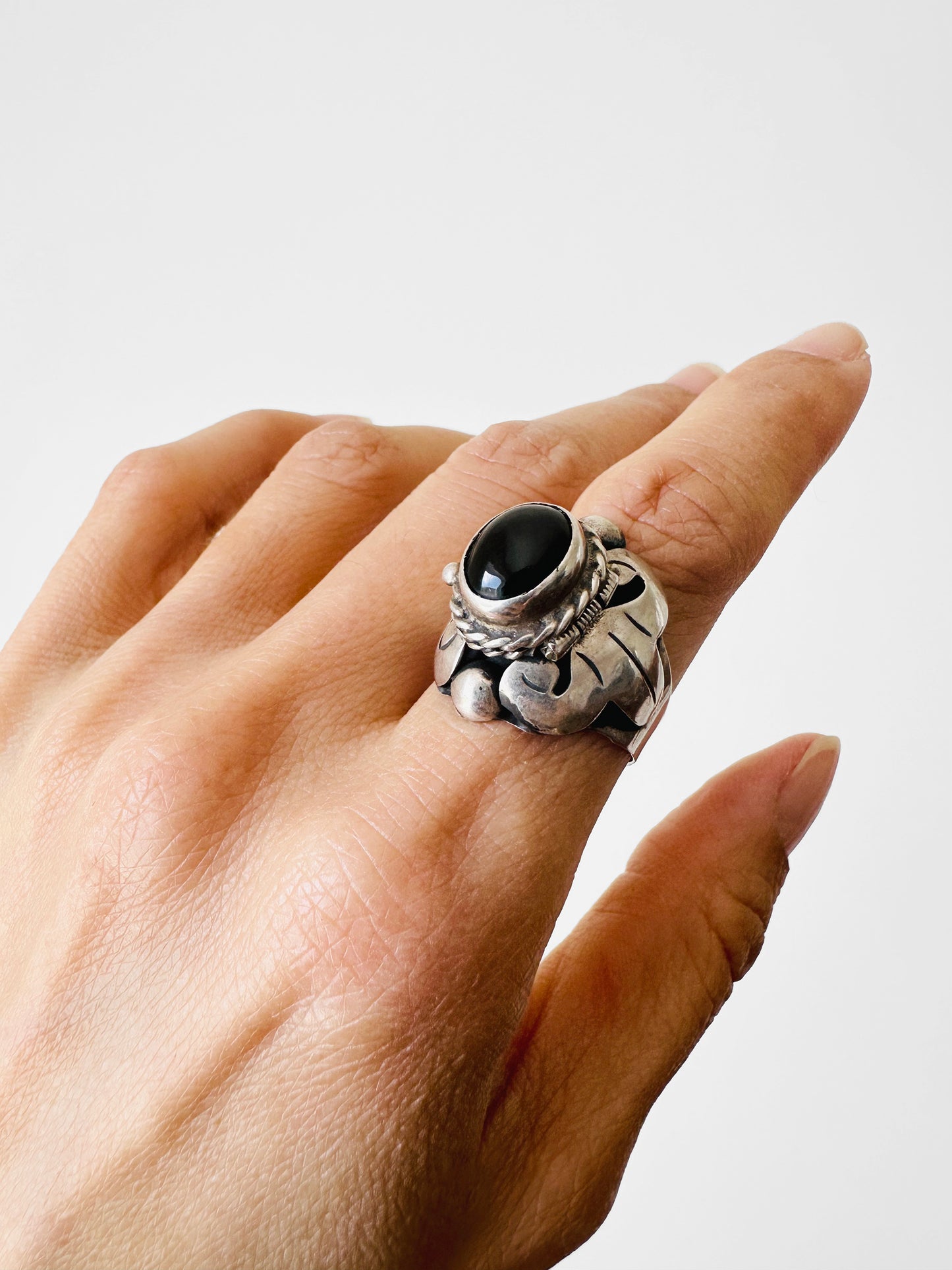 925 Silver Black Onyx Adjustable Locket Statement Ring