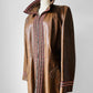Late 1960s Saddle Brown Leather Woven Trim Metal Zipper Coat - Sz. M